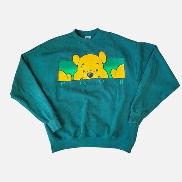Disney Store Vintage Winnie the Pooh Green Crewneck Sweatshirt Small - Picture 1 of 6